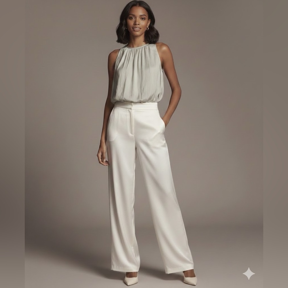 Anthropologie Bubble Hem Cropped Light Sage Top Size L